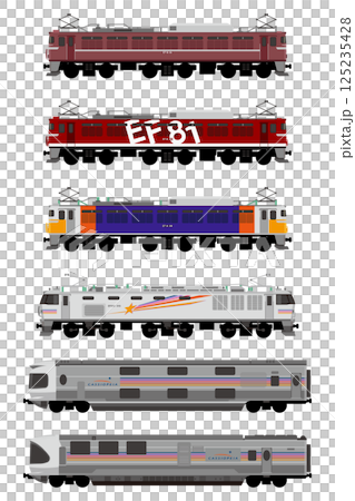 寝台特急カシオペアの電気機関車と客車のイラストセット 寝台特急カシオペアの電気機関車と客車のイラストセット 125235428