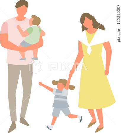 歩く子供連れのファミリー 125236007