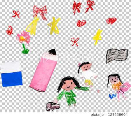 子供がクレヨンで描いたお勉強イラスト　筆記用具 125236604