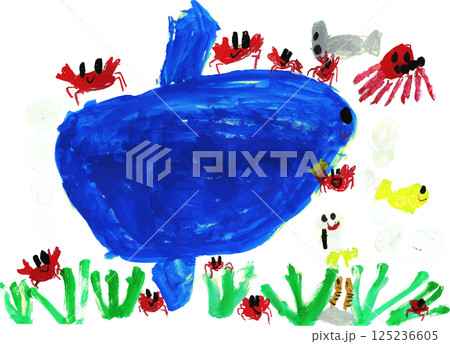 カラフルな海の中にある小さな生き物 マンボウ カラフルな海の中にある小さな生き物 マンボウ 125236605