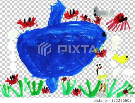 カラフルな海の中にある小さな生き物 マンボウ カラフルな海の中にある小さな生き物 マンボウ 125236605