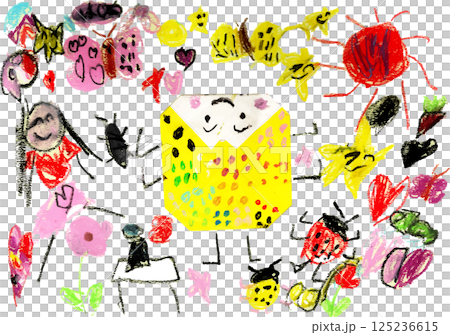てんとう虫のハンドクラフトクレヨン画 てんとう虫のハンドクラフトクレヨン画 125236615