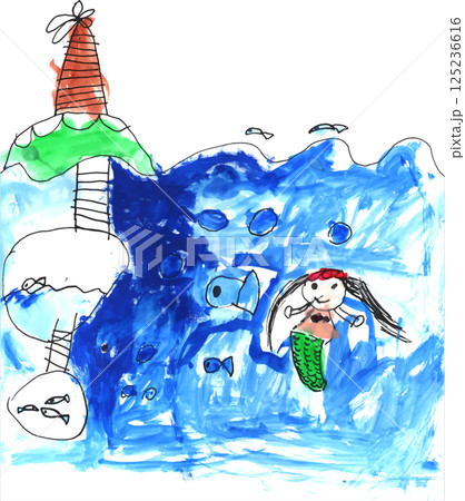 南の島と海と人魚 絵の具 南の島と海と人魚 絵の具 125236616