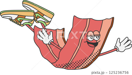レトロでカートゥーン調のベーコンのキャラクターイラスト 125236756