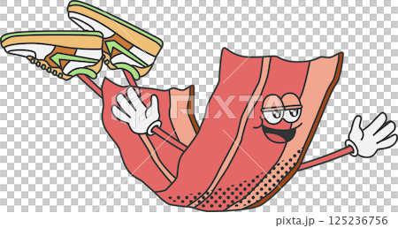 レトロでカートゥーン調のベーコンのキャラクターイラスト 125236756