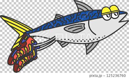 復古卡通風格鯖魚人物插畫 復古卡通風格鯖魚人物插畫 125236760