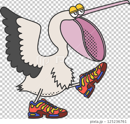 レトロでカートゥーン調のペリカンのキャラクターイラスト レトロでカートゥーン調のペリカンのキャラクターイラスト 125236761