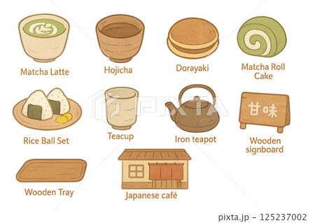 《世界のカフェアイコン》和風カフェ / Japanese‑Style Café Icon Set 125237002
