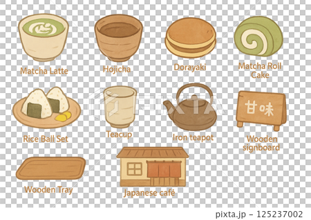 《世界のカフェアイコン》和風カフェ / Japanese‑Style Café Icon Set 125237002