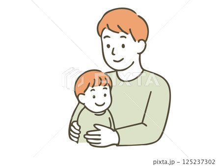 赤ちゃんを抱っこする男性・ベビーシッターのイラスト（線画・シンプル） 125237302
