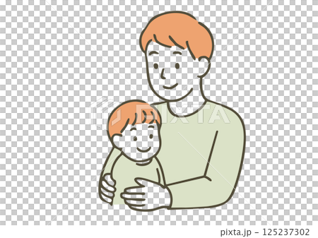 赤ちゃんを抱っこする男性・ベビーシッターのイラスト（線画・シンプル） 125237302