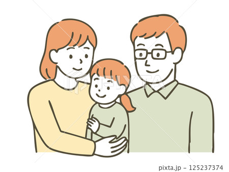 男女が赤ちゃんを抱っこする夫婦の育児イラスト（線画・シンプル） 125237374