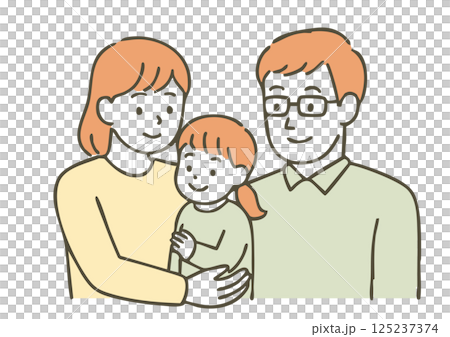 男女が赤ちゃんを抱っこする夫婦の育児イラスト（線画・シンプル） 125237374
