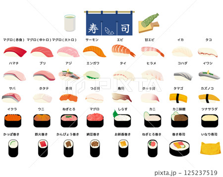 いろいろな握り寿司のイラスト いろいろな握り寿司のイラスト 125237519