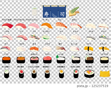 いろいろな握り寿司のイラスト いろいろな握り寿司のイラスト 125237519