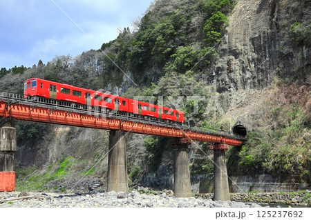 【大分県】列車と岩戸の景観 【大分県】列車と岩戸の景観 125237692