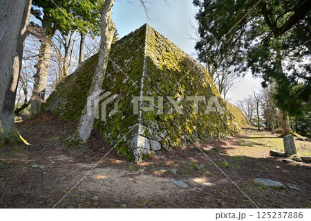 大和国　奈良「高取城」　本丸の高石垣と青空 125237886