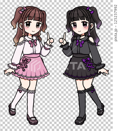 量産型ファッションと地雷系ファッションの女の子　立ち絵 125237992