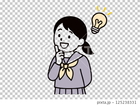 Illustration of a female student who has an idea (uniform, light bulb, idea) Illustration of a female student who has an idea (uniform, light bulb, idea) 125238331