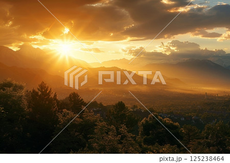 Sunset Over Rolling Hills and Green Valleys Sunset Over Rolling Hills and Green Valleys 125238464