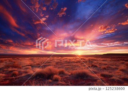 Dramatic Sunset Over Desert Landscape 125238600