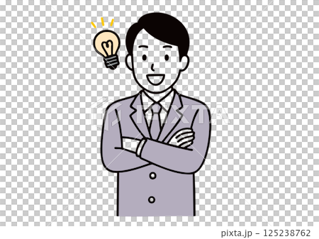 Illustration of a high school boy with inspiration (uniform, light bulb, idea) 125238762