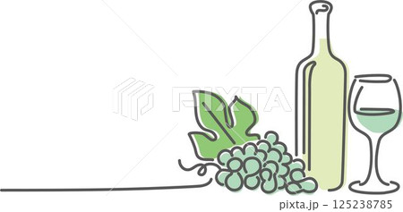 ワイン　ぶどう　白ワイン　飲み物　お酒　アルコール　手描き　シンプル　スケッチ　アート　イラスト 125238785