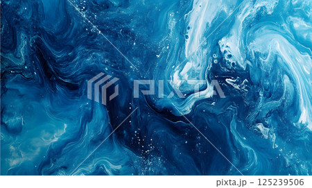 青のマーブリングした背景 125239506