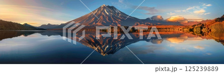 Mountain Reflections on Tranquil Lake at Sunrise 125239889
