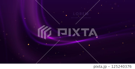 Abstract glowing neon purple curved rays on dark purple background. Modern design. 125240376
