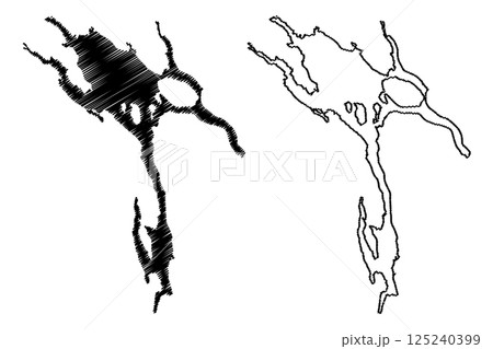 Lake Storsjon (Kingdom of Sweden) map vector illustration, scribble sketch Storsjon or The Great Lake map 125240399