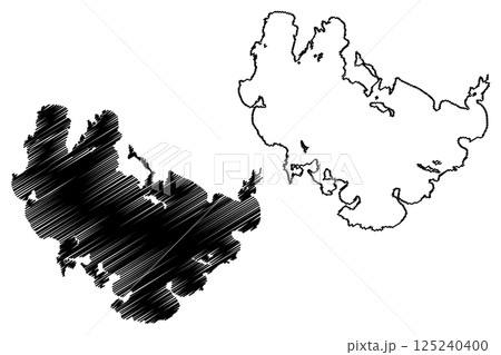 Lake Syamozero (Russia, Russian Federation, Republic of Karelia) map vector illustration, scribble sketch Saamajarvi map 125240400