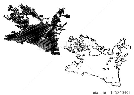 Lake Tikshozero (Russia, Russian Federation, Republic of Karelia) map vector illustration, scribble sketch Tiiksjarvi map 125240401