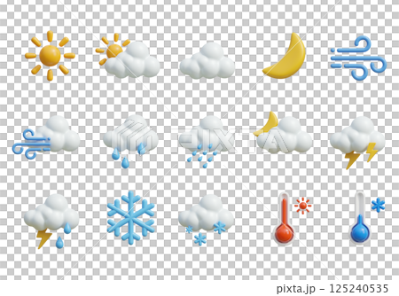 simple cute cartoon weather icon set 3D graphic 125240535