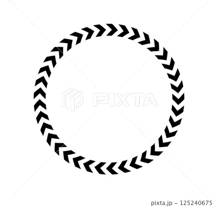 Chevron arrow circle. Chevron shape round frame. Motion direction road border. Triangle arrow sign. Warning repeat stripe. Circle arrow icon. Vector illustration isolated on white background 125240675