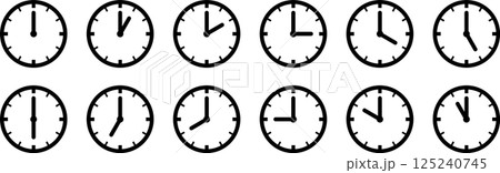 アナログ時計1時間ごとイラストアイコンセット 125240745