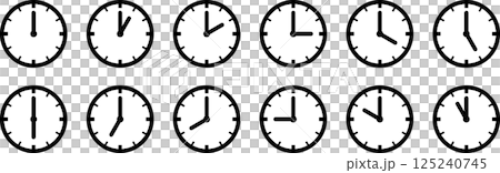 アナログ時計1時間ごとイラストアイコンセット 125240745