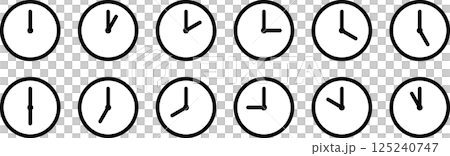 アナログ時計1時間ごとイラストアイコンセットシンプル 125240747