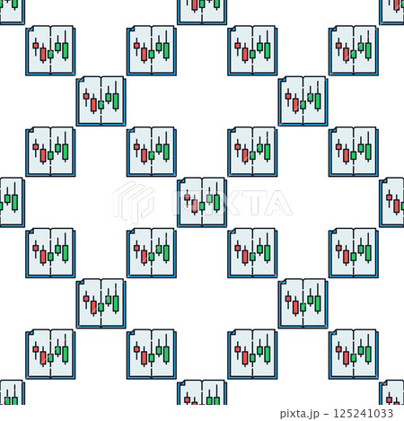 Candlestick Chart with Book vector Trading Learning colored seamless pattern 125241033