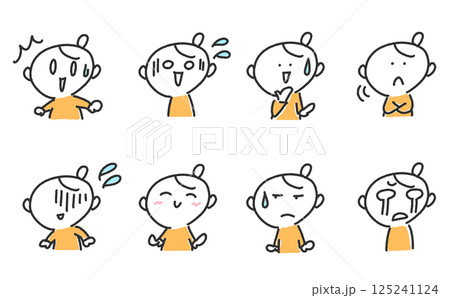 様々な表情の女性のセット　驚く・焦る・笑う・泣く 125241124