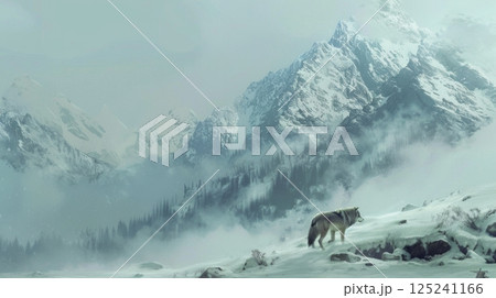 A white wolf is standing on a snowy mountain A white wolf is standing on a snowy mountain 125241166
