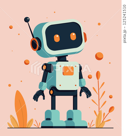 Flat vintage robot with floral Flat vintage robot with floral 125241510