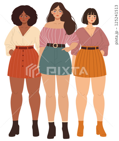 Full length flat style three diverse girls 125241513