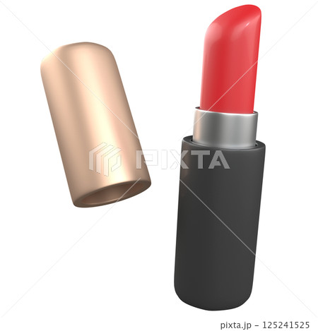 ミニチュアのような可愛い赤い口紅、リップスティック。3Dレンダリング画像。 125241525