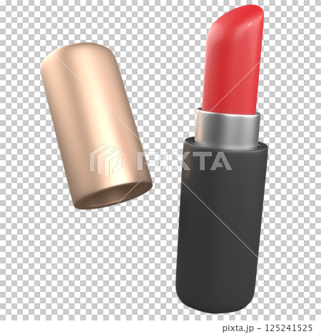 ミニチュアのような可愛い赤い口紅、リップスティック。3Dレンダリング画像。 125241525