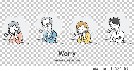 Set of illustrations of men and women of all ages sighing and feeling depressed 125241693