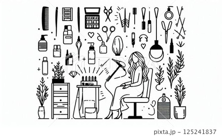 メイク道具のシンプルなイラストセット 125241837