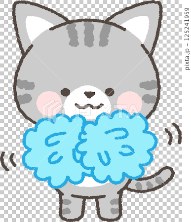 虎斑貓用絨球歡呼 125241959