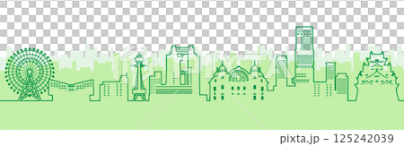 高層ビルと城のある日本の街並みのイラスト、大阪（線画） 125242039