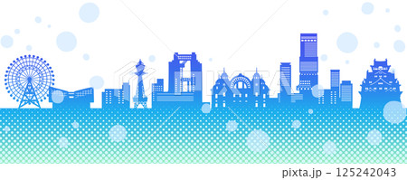 ポップでかわいい日本の街並みのシルエット、大阪 ポップでかわいい日本の街並みのシルエット、大阪 125242043